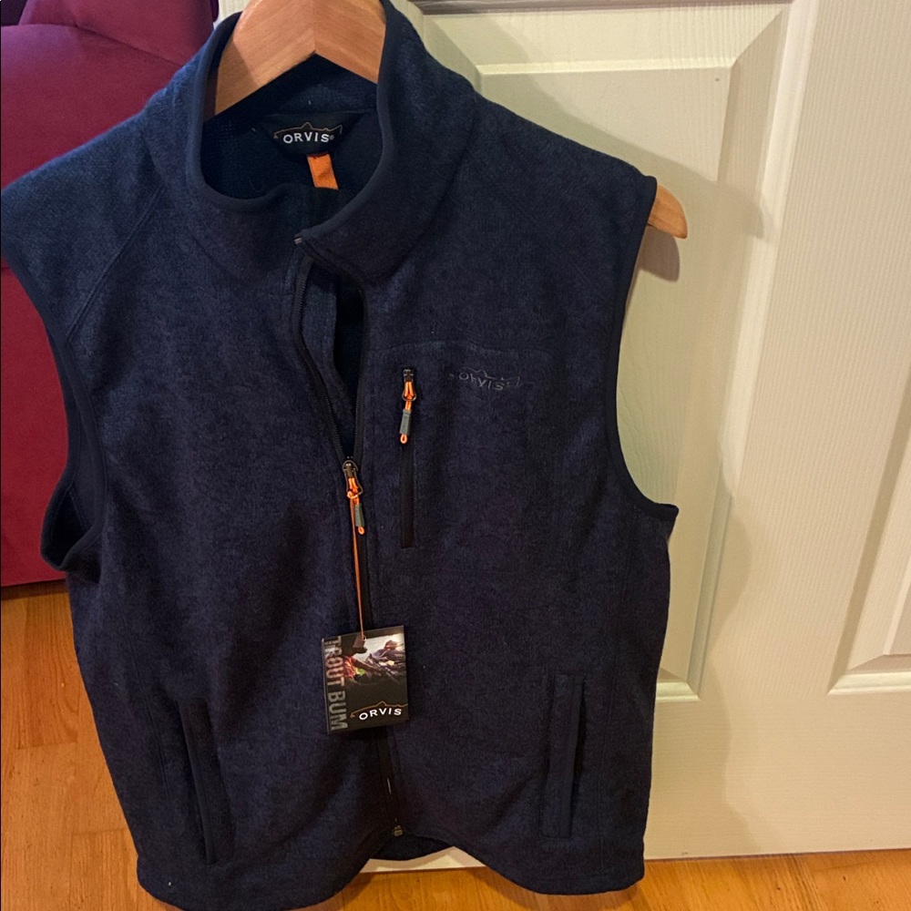 Orvis Dark Blue Sleeveless Vest NWT Trout Bum sizes M men’s